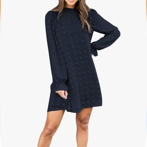 Adibosy. Elegant Navy Swiss Dots Dress. Size Large. NWT.